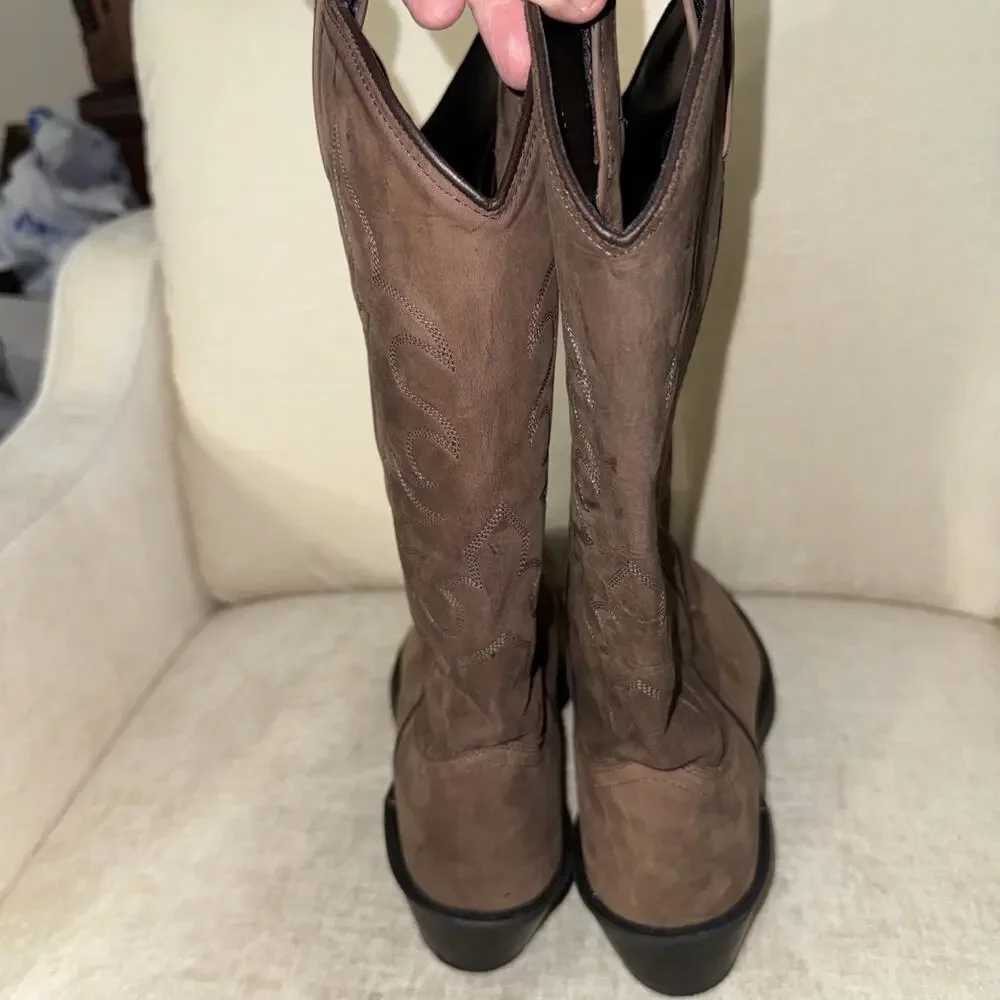 Old West Boots Mens Size 11D Brown Leather Western Pull On Cowboy TBM3051 EUC